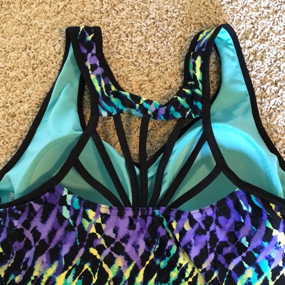 Vibrant Purple and Blue Patterned swim tankini top. Size XL - Picture 2 of 3